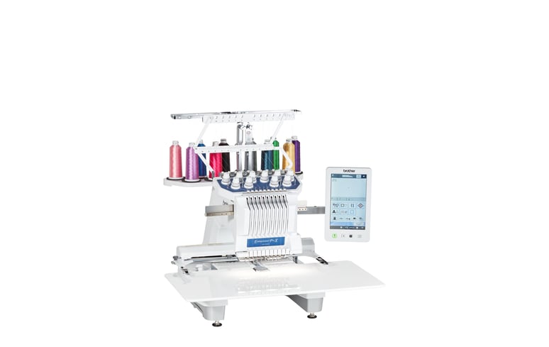 Brother PR1055X ten-needle embroidery machine in use